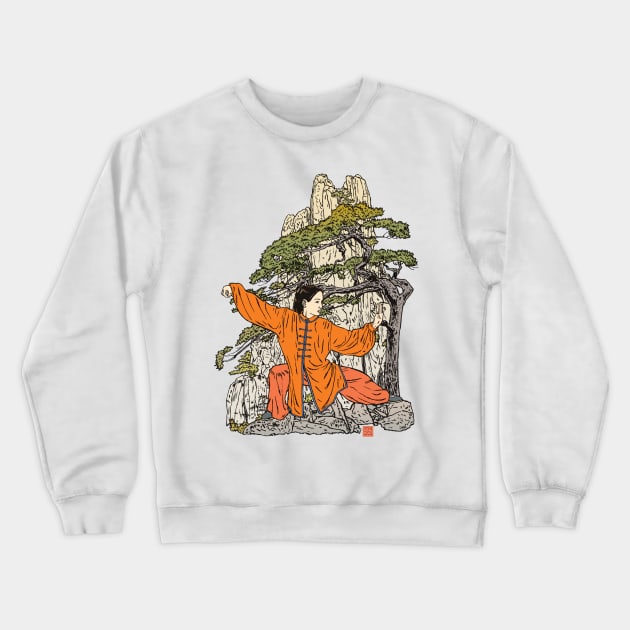 Tai Chi Warrior in the Mountains (Orange) Crewneck Sweatshirt by erickoo